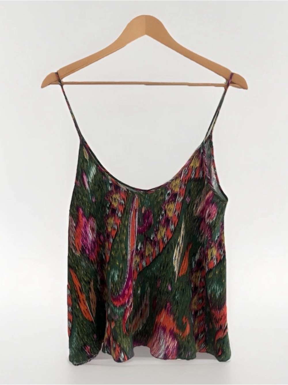 Zara Women’s Green Multicolor Printed Spaghetti Strap Tank Top XS